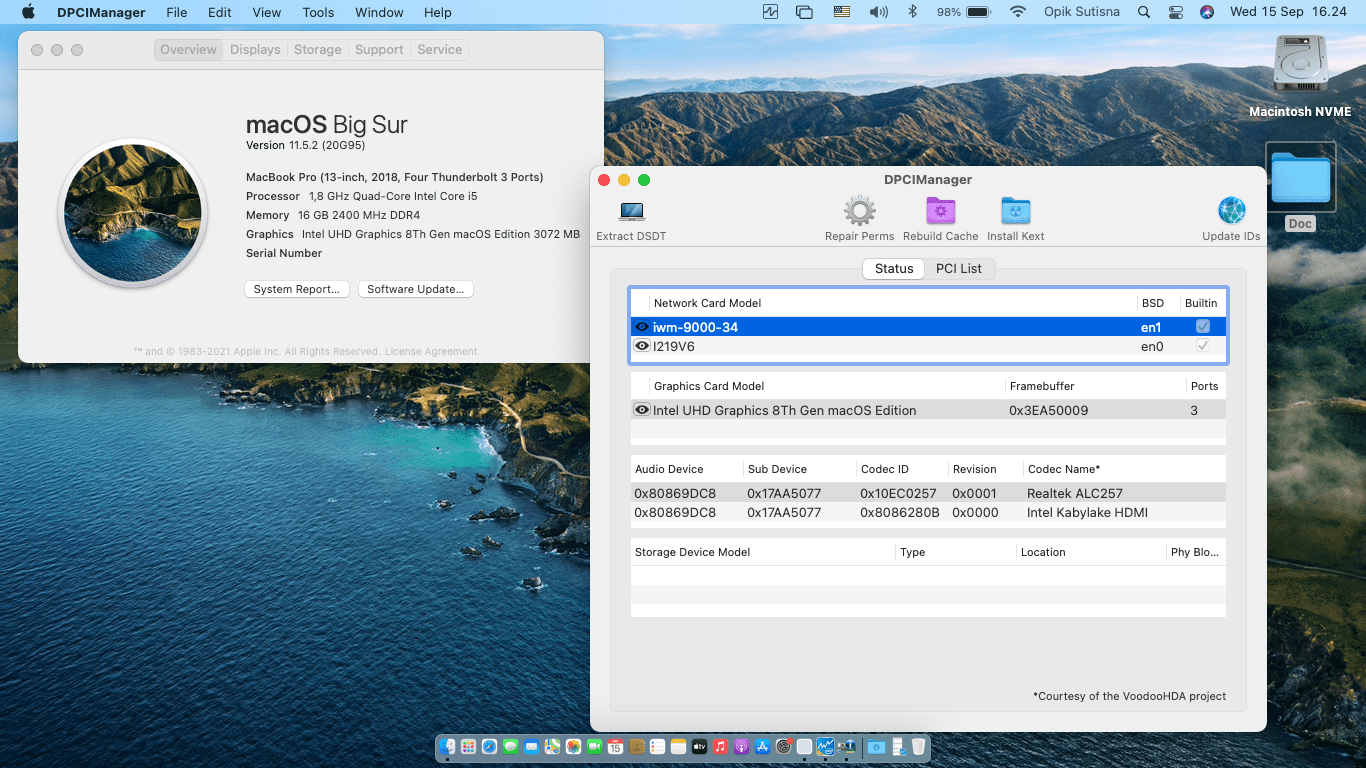 Success Hackintosh macOS Big Sur 11.5.2 Build 20G95 in Lenovo Thinkpad L390